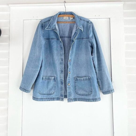 Perfectly Faded 90s Vintage Blue Denim Chore Coat Jacket Small Medium Women’s